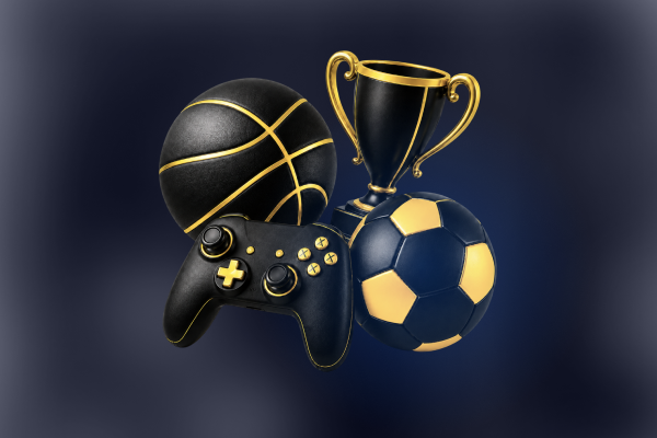 Sport-Symbole: Basketball, Fußball, Pokal und Controller für virtuelle Sportarten bei Betbox